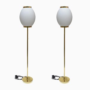 Brass and Glass Italian Floor Lamps, 1980s, Set of 2