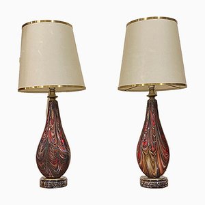 Large Blown Glass Table Lamps, Venice, Italy, Early 1900s, Set of 2