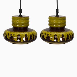 Lampade a sospensione Herda in ceramica gialla, set di 2