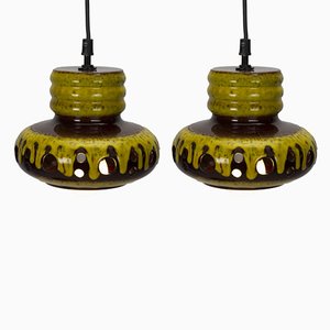 Yellow Ceramic Herda Pendant Lamps, Set of 2