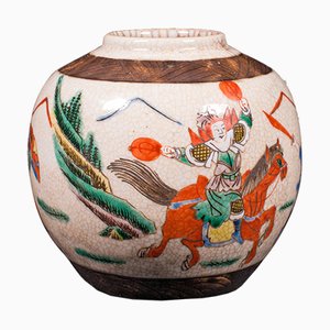 Jarrón Edo japonés antiguo pequeño de cerámica, década de 1850
