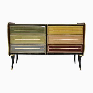 Mid-Century Modern Solid Wood and Colored Glass Sideboard, Italy