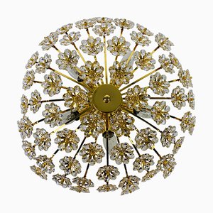 Gilt Brass and Crystal Glass Flush Mount from Palwa, Germany, 1970s