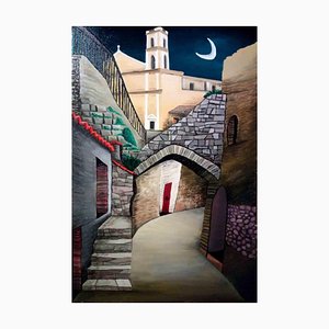 Sabrina Pugliese, The Village and the Moon, Original Painting, 2017