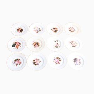 Antique Cake Plates with Floral Motifs, Set of 12