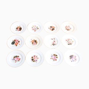 Assiettes à Gâteaux Antiques avec Motifs Floraux, Set de 12