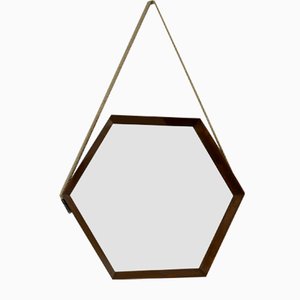 Mid-Century Hexagonal Mirror in Teak, Italy, 1960s