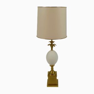 Brass and Opaline Glass Ostrich Egg Table Lamp, 1970s
