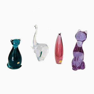 Signed Colored Murano Glass Animals, 1960s, Set of 4