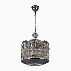 Mid-Century Modern Crystal Glass and Chrome Pendant Lamp