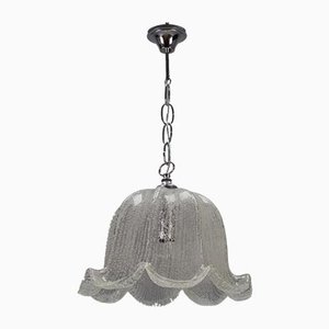 Lámpara colgante Mid-Century en forma de campana de cristal de hielo