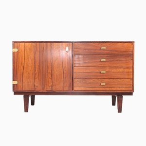 Mid-Century Low Cabinet in Rosewood with Brass Hardware by Løvig, Denmark, 1960s
