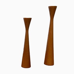 Portacandele vintage in teak, Danimarca, set di 2