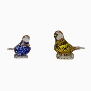 Esculturas de pájaros vintage de vidrio. Juego de 2