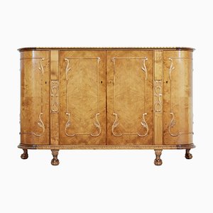 Mid 20th Century Swedish Birch Chippendale Style Revival Bowfront Sideboard