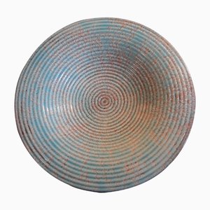 Round Art Deco Bowl on 3 Feet in Turquoise-Brown Glazed Ceramic with Spray Decor from Rosenthal