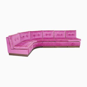 Mid-Century Italian Modular Pink and Green Velvet Sofa