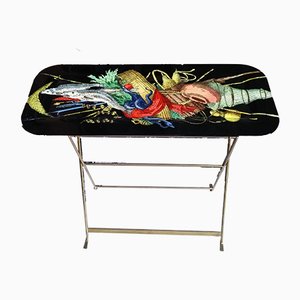 Tray Table with Original Brass Stand by Piero Fornasetti, 1950s