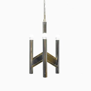 Vintage Chevron Chandelier with 3 Lights in Brass by Gaetano Sciolari, 1970s