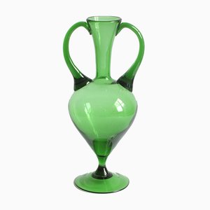 Empoli Verde Glass Etruscan Amphora Vase, Tuscany 1940s