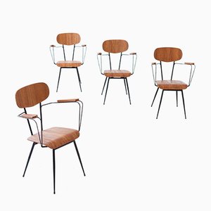 Italian Iron and Teak Dining Chairs, 1950s, Set of 4