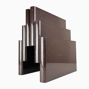 Brown Model 4675 Magazine Rack with 6 Compartments by Giotto Stoppino for Kartell, Italy, 1970s