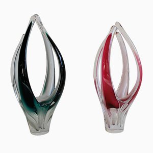 Alien Style Glass Coquille Vessels by Paul Kedelv for Flygsfors, Sweden, 1960s, Set of 2
