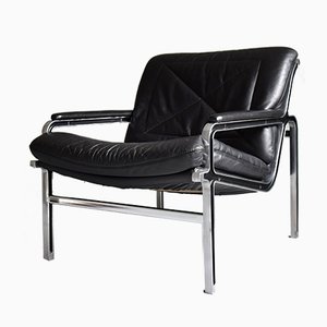 Andre Vanden Beuck Aluline Lounge Chair in Black Leather