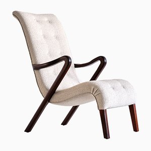 Armchair in Bouclé and Mahogany by Axel Larsson, Sweden, 1940s