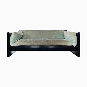 Simone 2-Seater Sofa in Blue Velvet and Lacquered Wood by Studio Simon, 1975