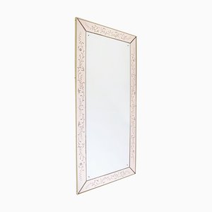 Large Mid-Century Pink Etched Mirror, Italy