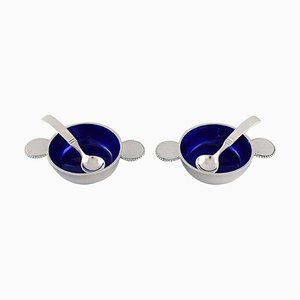 Salt Vessels in Sterling Silver with Royal Blue Enamel from Evald Nielsen, Set of 4