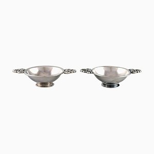 Saliera in argento sterling con manici a forma di foglia di Franz Hingelberg, set di 2