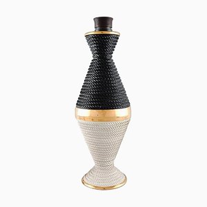 Italienische Tischlampe aus Glasierter Keramik mit Gold Dekoration und Seil Design