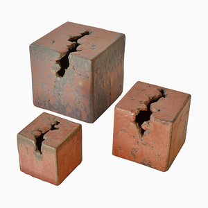 Abstract Ceramic Cube Sculptures, Set of 3