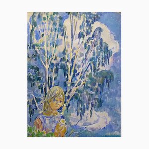 Gleb Savinov, Polja Girl, Blue, Oil on Canvas, 1999