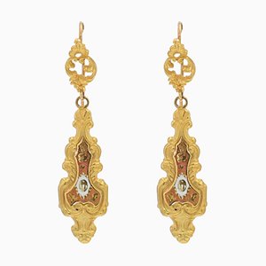 Aretes colgantes de oro amarillo de 18 kt, siglo XX. Juego de 2