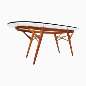 Mesa de comedor italiana Mid-Century de nogal y latón de Ico Parisi, años 50