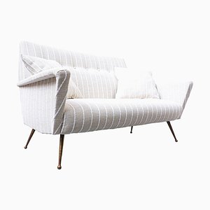 Italienisches Sofa mit weißem Stoffbezug, 1950er