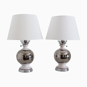 Italian Ceramic Table Lamps in Platinum Silver White Glaze by Bitossi, 1970s, Set of 2