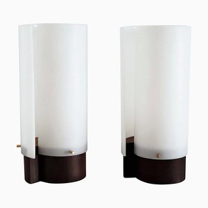 Italian Teakwood Table Lamps with Methacrylic Curved Shades by Gino Sarfatti, 1950s, Set of 2