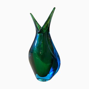 Schwere Modernistische Vase aus Muranoglas in Blau & Grün von Fabio Poli für Seguso, 1970er
