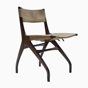 Chaise en Bois avec Revêtement en Cuir, Italie, 1960s