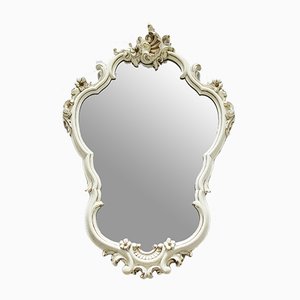 Baroque Style White Wall Mirror with Golden Details, 1930s