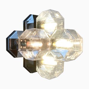 Lampada da parete o da soffitto Space Age vintage in vetro e metallo cromato di Motoko Ishii per Staff, Germania