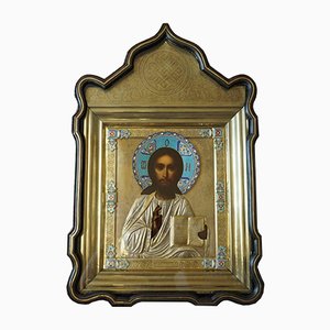 L'antica immagine del Signore Onnipotente in una cornice in argento e un'icona originale, Mosca, fine XIX secolo