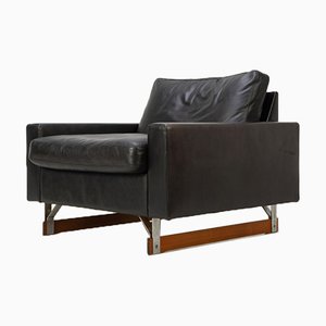 Vintage Leather Armchair with Steel Frame and Wooden Skids, 1960s