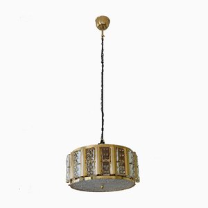 Mid-Century Scandinavian Hollywood Regency Brass and Glass Ceiling Light by Carl Fagerlund for Orrefors, 1960s