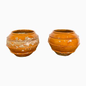 French Glazed Terracotta Biot Vases, 19th Century, Set of 2