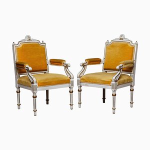 19th Century White Painted and Gilded Gustavian Swedish Armchairs, Set of 2